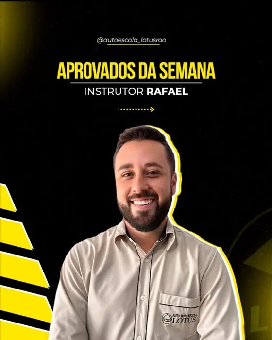 Publicação oficial da Auto Escola Lotus apresentando o instrutor Rafael